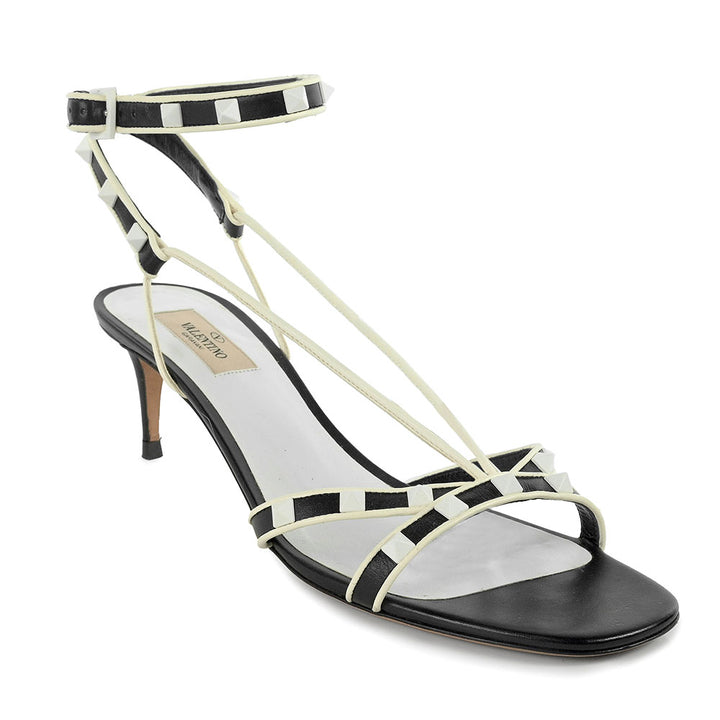 Valentino Black & White Rockstud T Strap Sandals