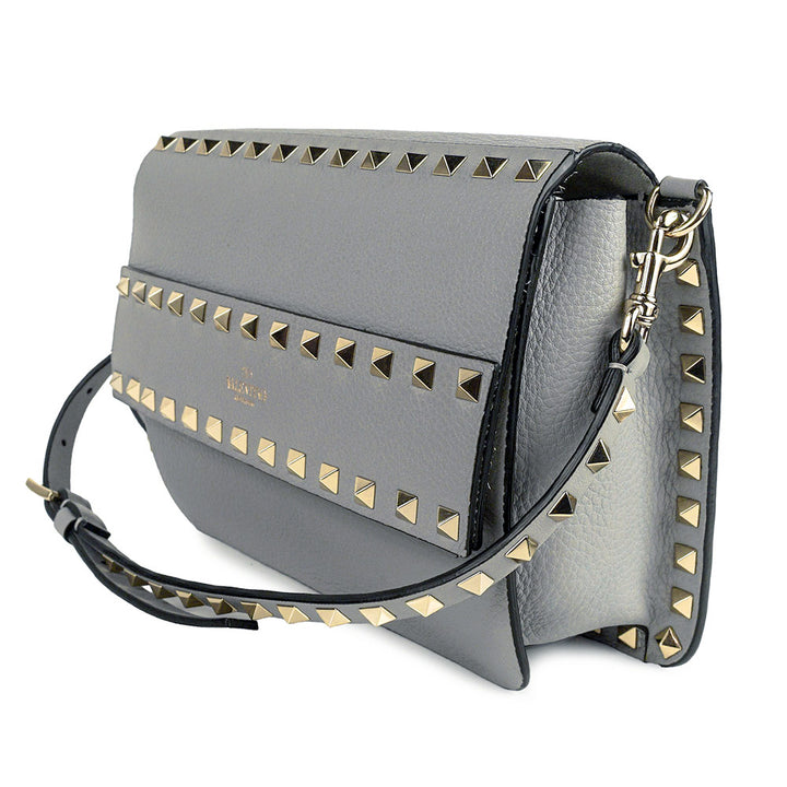Valentino Gray Leather Rockstud Flap Crossbody Bag