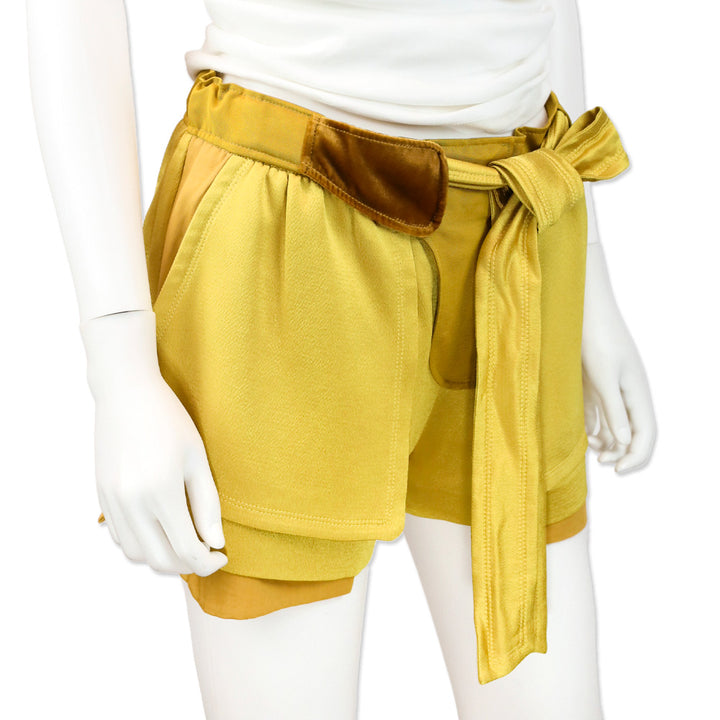 Valentino Avocado Tie Waist Silk & Velvet Shorts