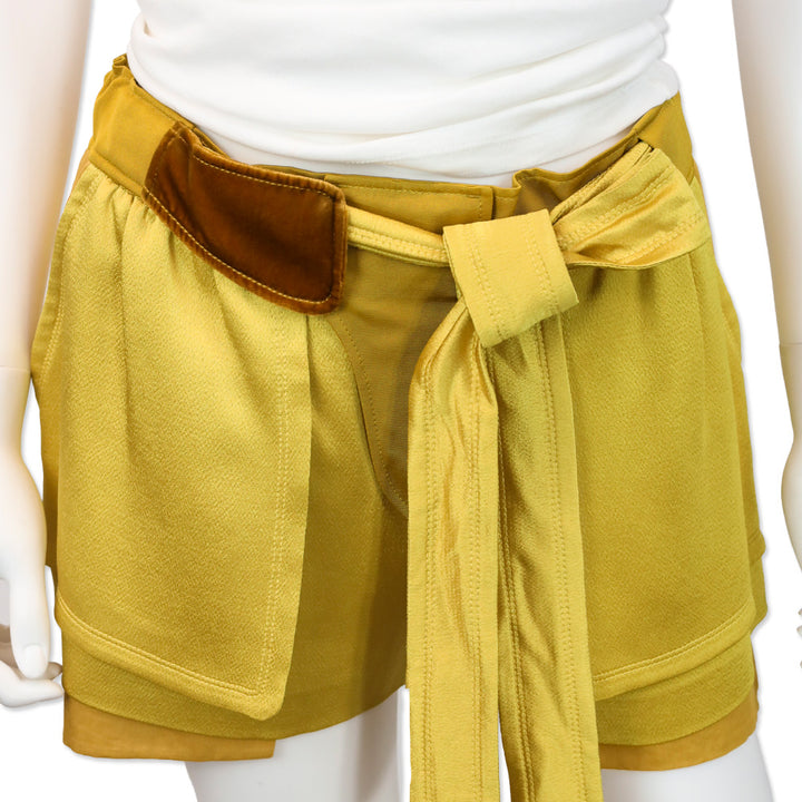 Valentino Avocado Tie Waist Silk & Velvet Shorts