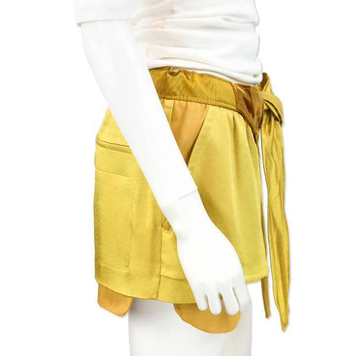 Valentino Avocado Tie Waist Silk & Velvet Shorts