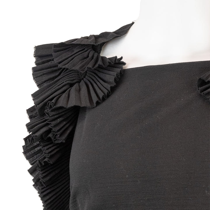 Isabel Marant Black Ruffle Shoulder Ruched Dress