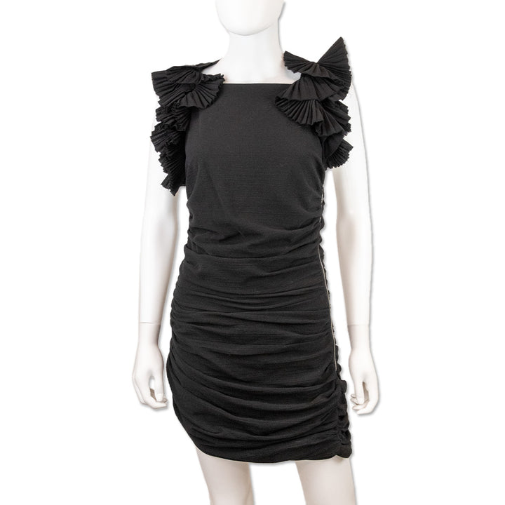 Isabel Marant Black Ruffle Shoulder Ruched Dress