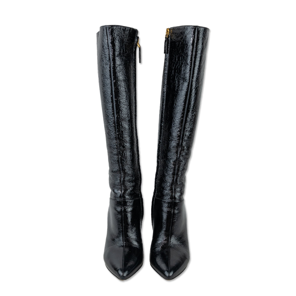 Valentino Black Patent Leather Knee High Boots