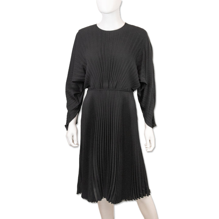 Valentino Black Pleated Silk Midi Dress