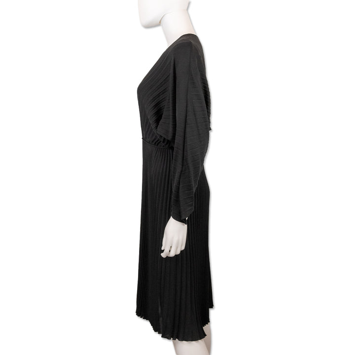 Valentino Black Pleated Silk Midi Dress