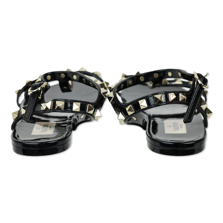 Valentino Black Rockstud Flat Rubber Sandal