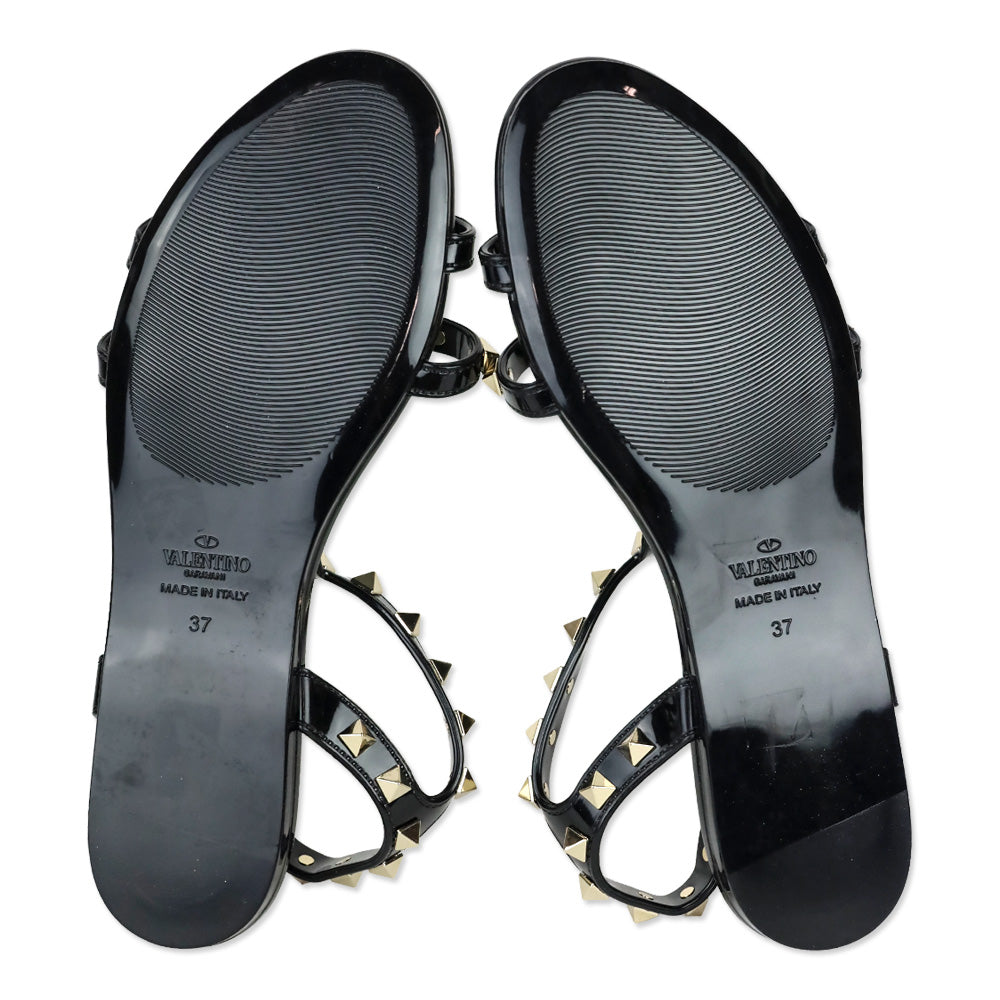 Valentino Black Rockstud Flat Rubber Sandal