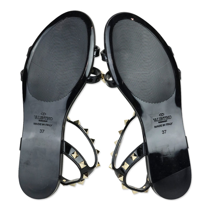 Valentino Black Rockstud Flat Rubber Sandal