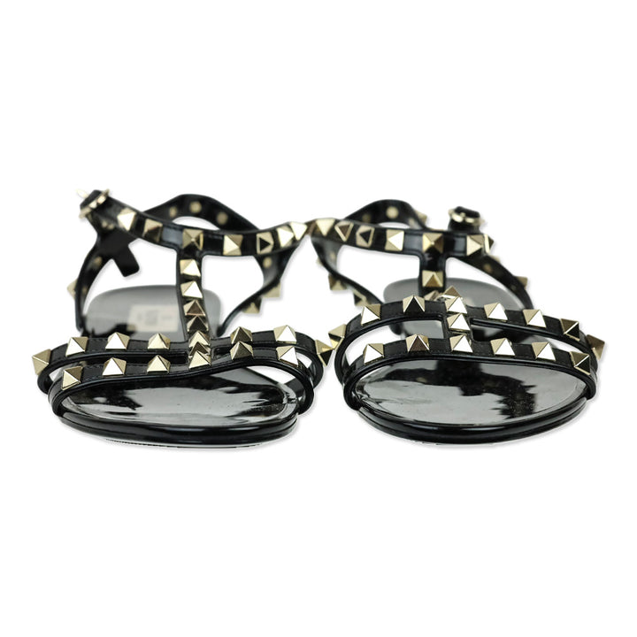 Valentino Black Rockstud Flat Rubber Sandal