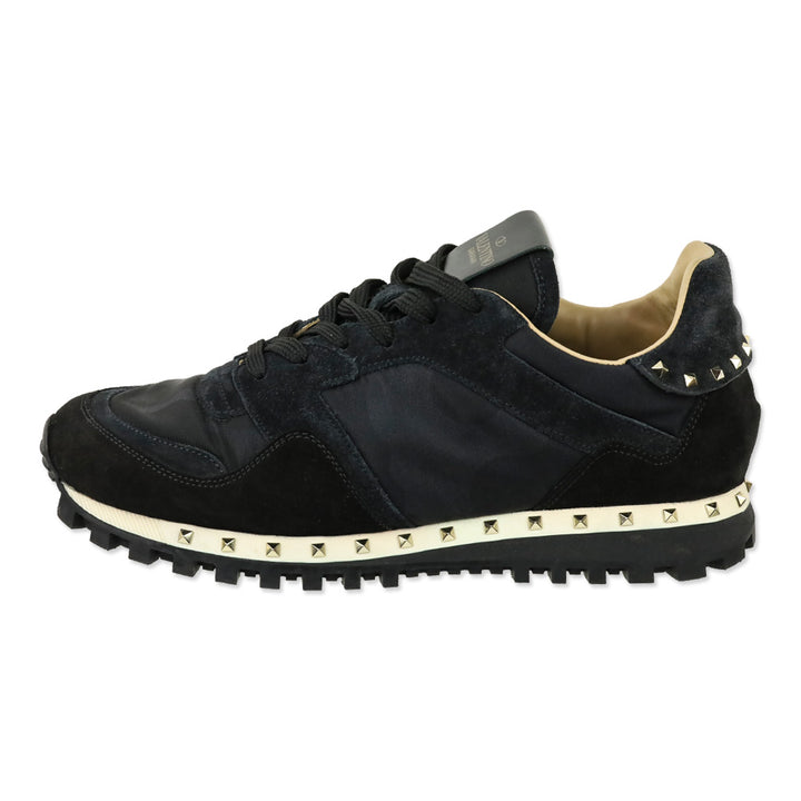 Valentino Black Suede Camouflage Rockstud Low-Top Sneakers
