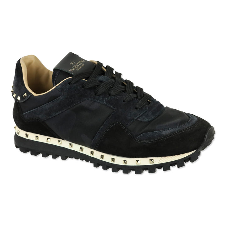 Valentino Black Suede Camouflage Rockstud Low-Top Sneakers