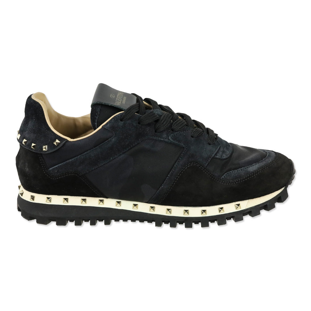 Valentino Black Suede Camouflage Rockstud Low-Top Sneakers