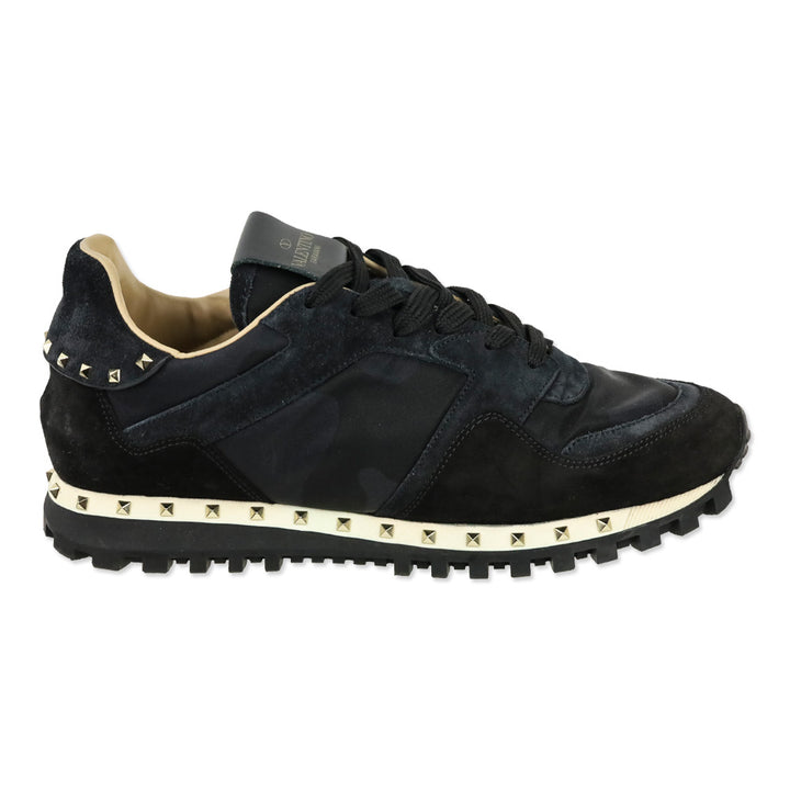 Valentino Black Suede Camouflage Rockstud Low-Top Sneakers