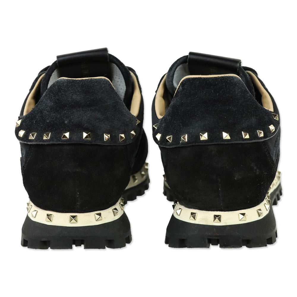 Valentino Black Suede Camouflage Rockstud Low-Top Sneakers