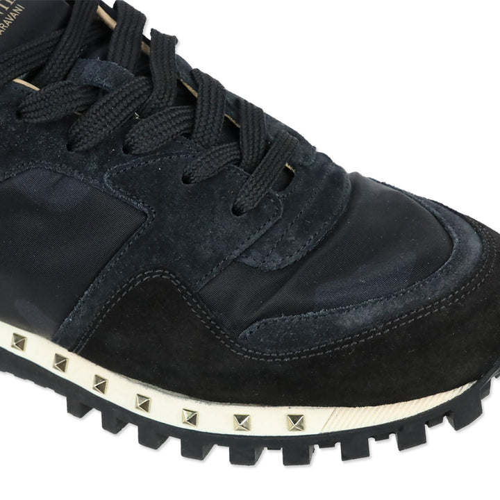 Valentino Black Suede Camouflage Rockstud Low-Top Sneakers