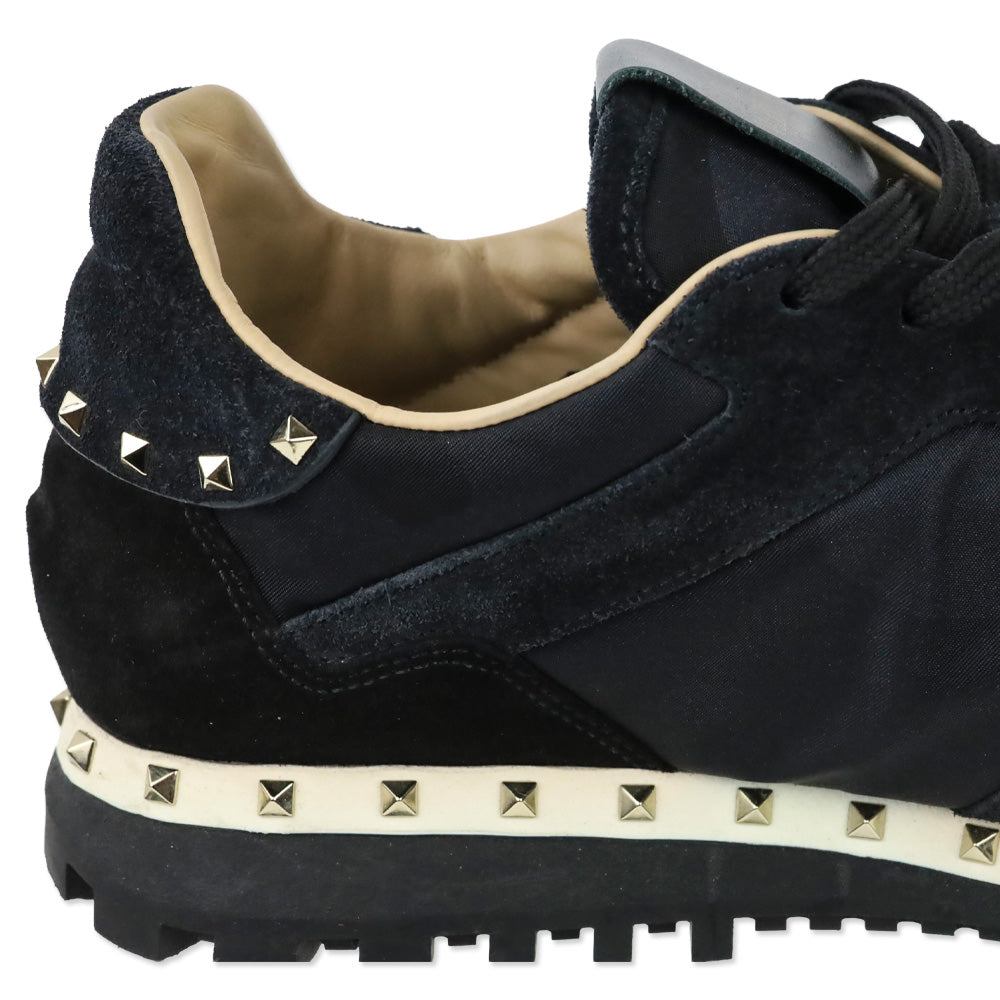 Valentino Black Suede Camouflage Rockstud Low-Top Sneakers