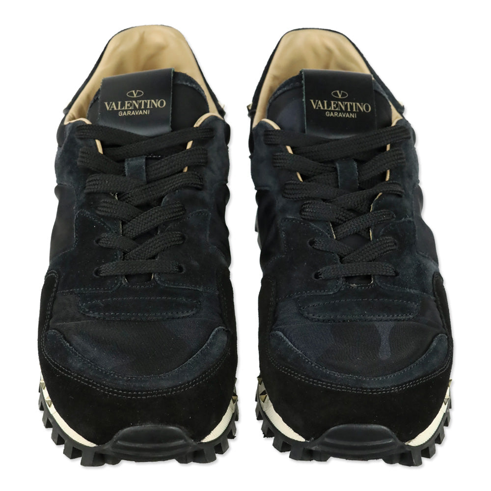 Valentino Black Suede Camouflage Rockstud Low-Top Sneakers