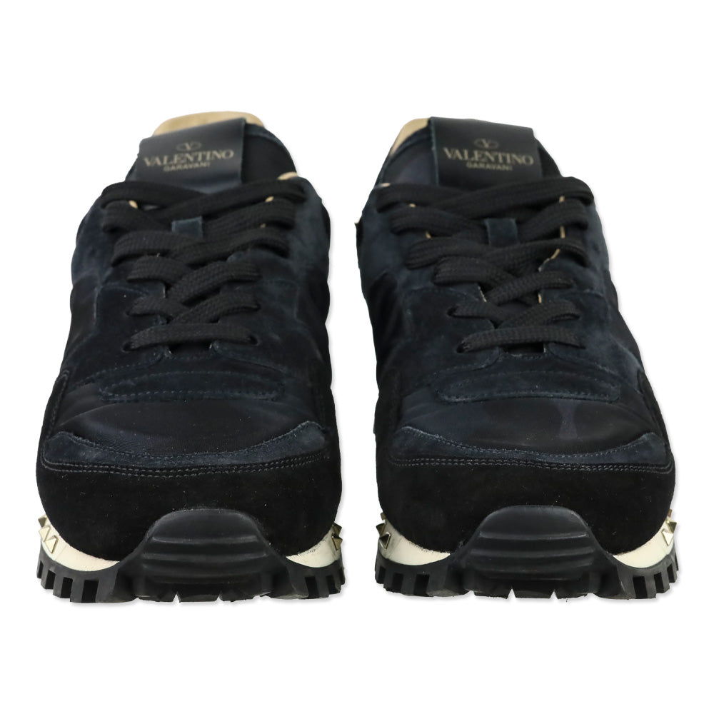 Valentino Black Suede Camouflage Rockstud Low-Top Sneakers