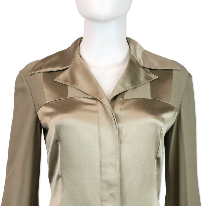 Valentino Boutique Gold Silk Wide Camp Collar Button Up Blouse