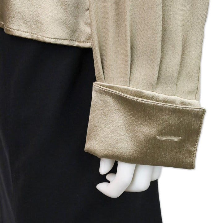 Valentino Boutique Gold Silk Wide Camp Collar Button Up Blouse