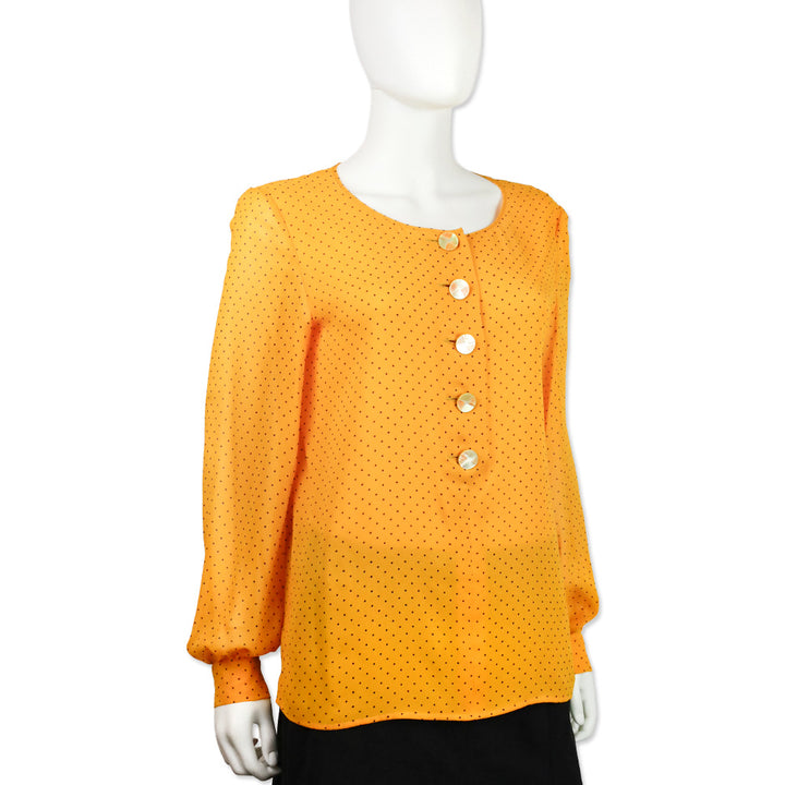 Valentino Boutique Orange/Purple Polka Dot Silk Button Blouse