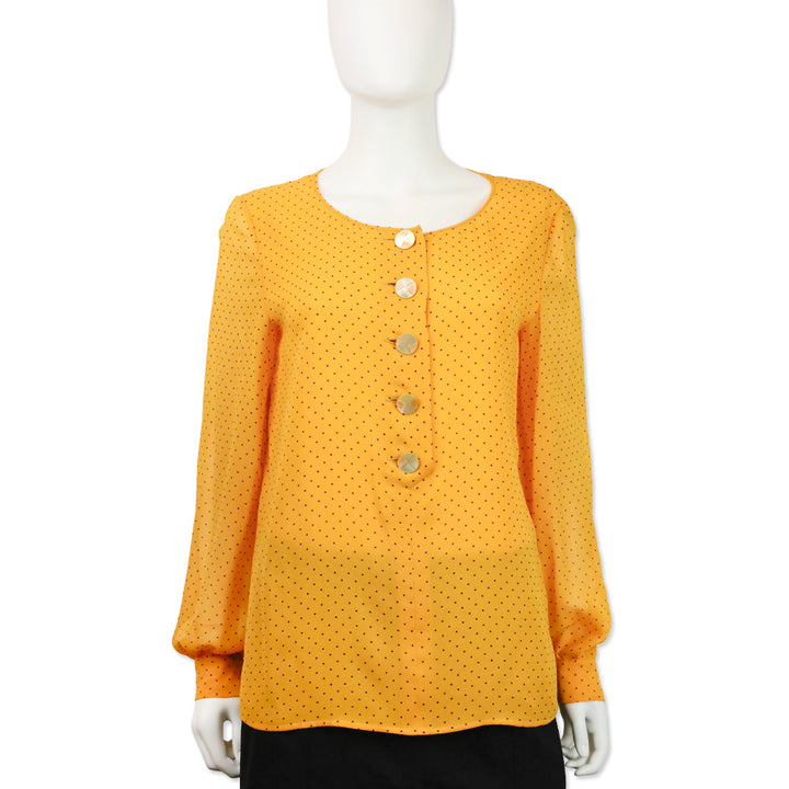 Valentino Boutique Orange/Purple Polka Dot Silk Button Blouse