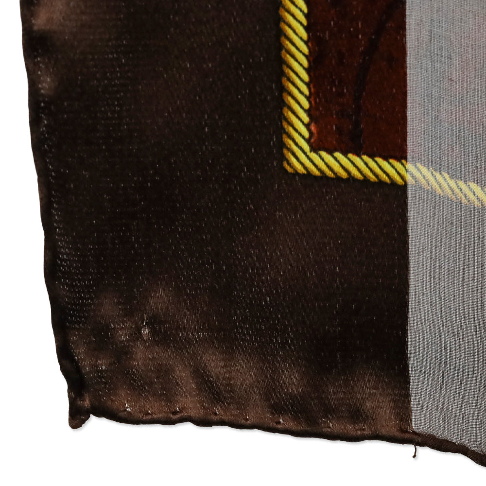 Valentino Brown Marbled Stripe and Gold Brocade Pattern Silk Scarf