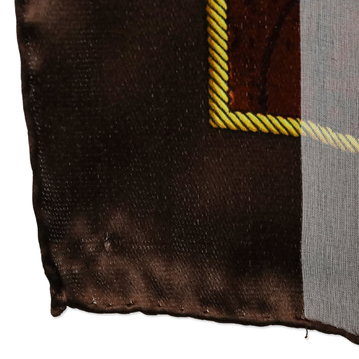 Valentino Brown Marbled Stripe and Gold Brocade Pattern Silk Scarf