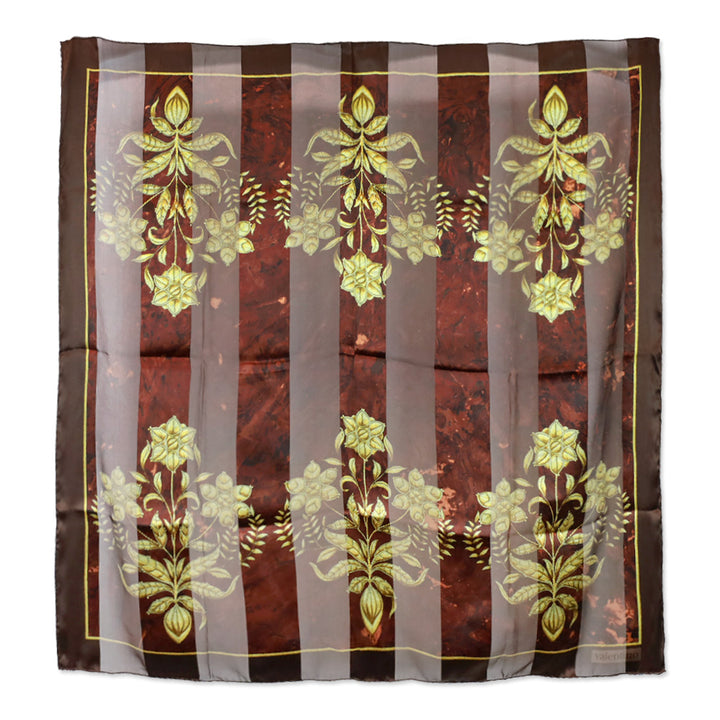 Valentino Brown Marbled Stripe and Gold Brocade Pattern Silk Scarf