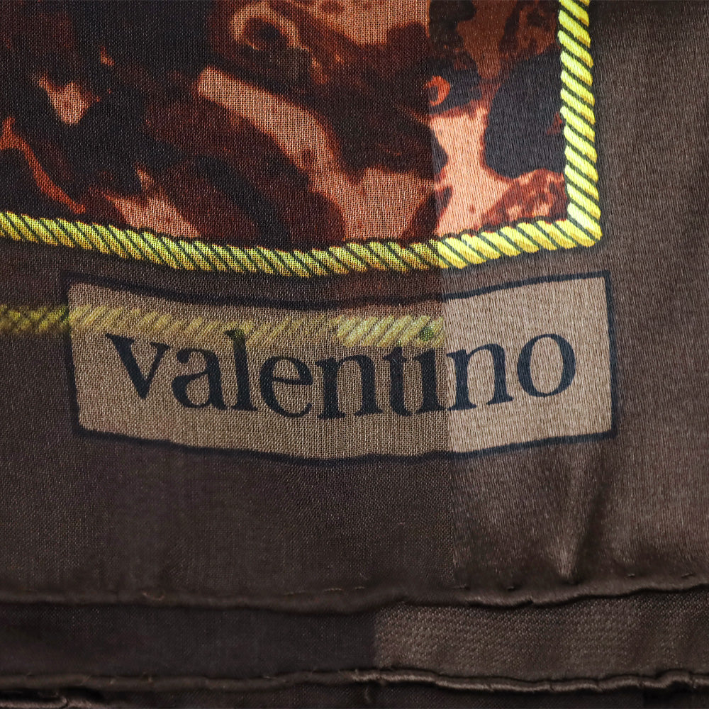 Valentino Brown Marbled Stripe and Gold Brocade Pattern Silk Scarf