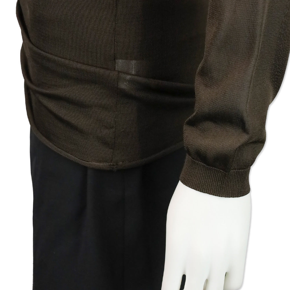 Valentino Brown Sheer Ruched Ribbed Knit Long Sleeve Top