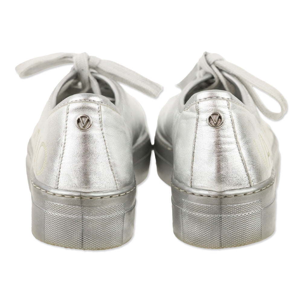 Valentino By Mario Dalia Metallic Silver Leather Platform Sneakers