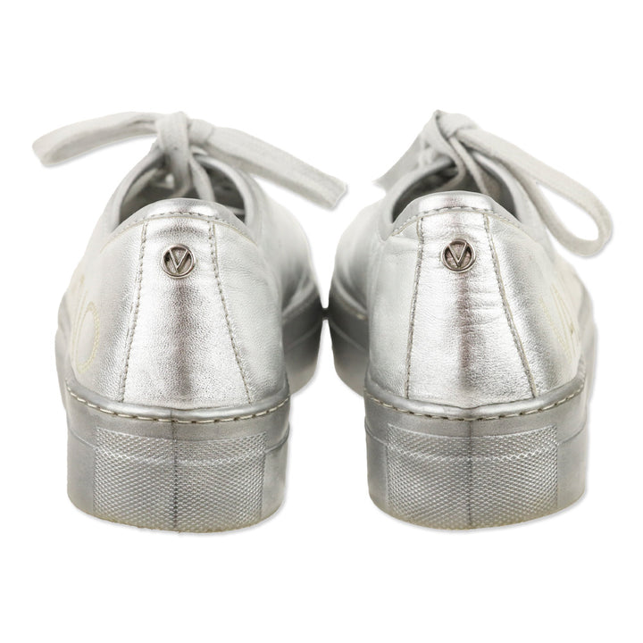 Valentino By Mario Dalia Metallic Silver Leather Platform Sneakers