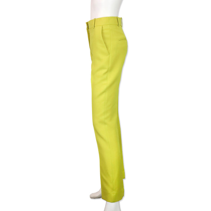 Valentino Chartreuse Wool Silk Blend Straight Leg Pants