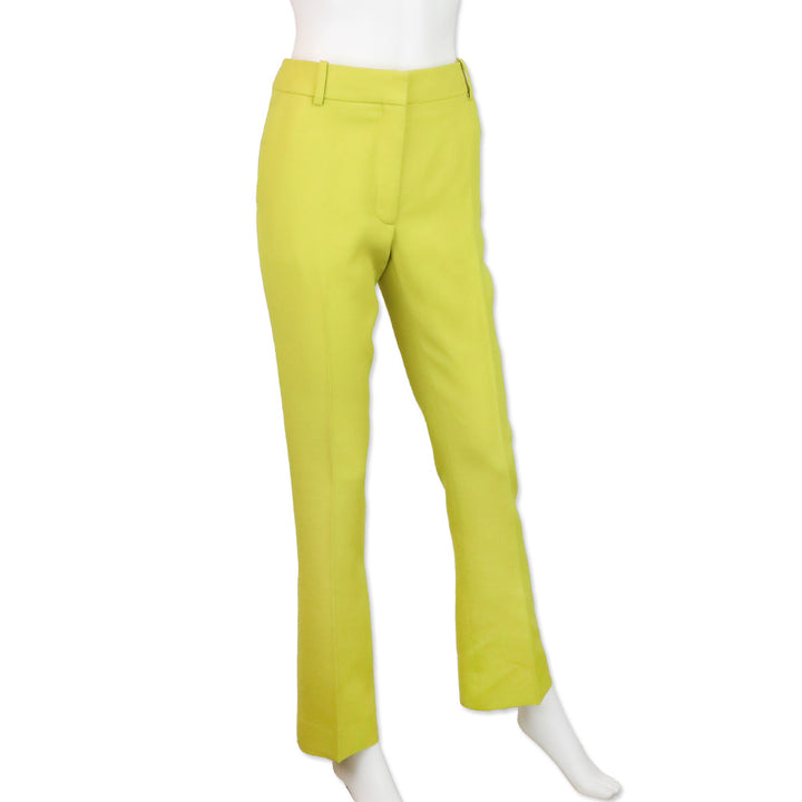 Valentino Chartreuse Wool Silk Blend Straight Leg Pants