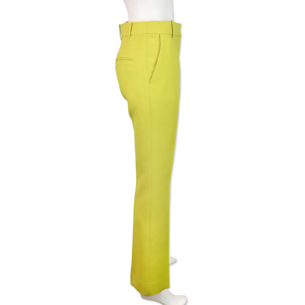 Valentino Chartreuse Wool Silk Blend Straight Leg Pants