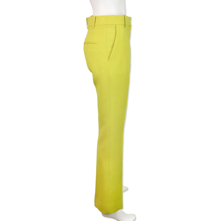 Valentino Chartreuse Wool Silk Blend Straight Leg Pants