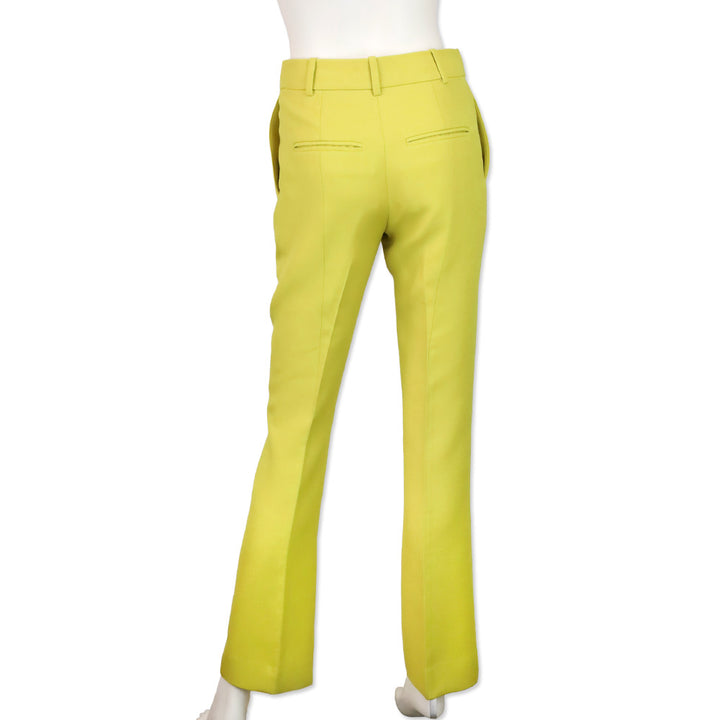 Valentino Chartreuse Wool Silk Blend Straight Leg Pants