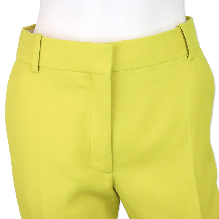 Valentino Chartreuse Wool Silk Blend Straight Leg Pants