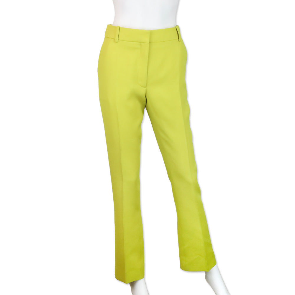 Valentino Chartreuse Wool Silk Blend Straight Leg Pants