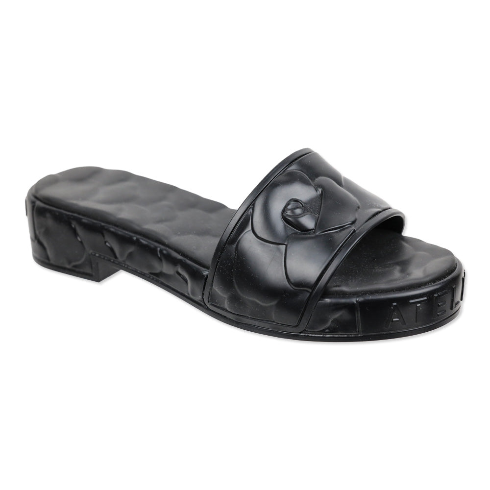 Valentino Garavani Black Atelier Rose Rubber Platform Slide Sandals