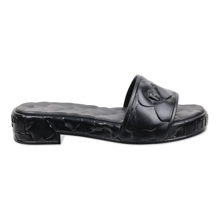 Valentino Garavani Black Atelier Rose Rubber Platform Slide Sandals