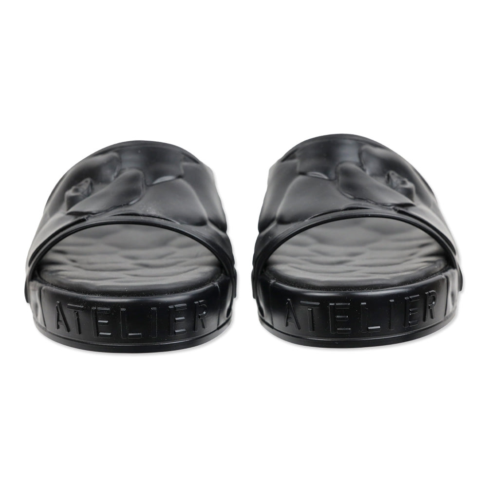 Valentino Garavani Black Atelier Rose Rubber Platform Slide Sandals