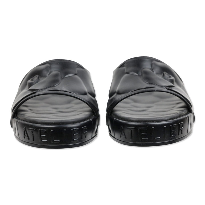 Valentino Garavani Black Atelier Rose Rubber Platform Slide Sandals