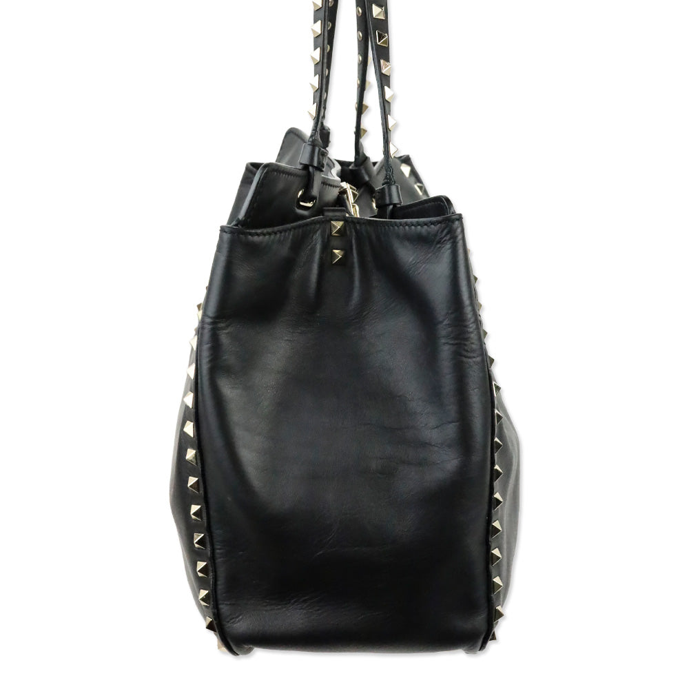 Valentino Garavani Black Calfskin Rockstud Medium Tote Bag
