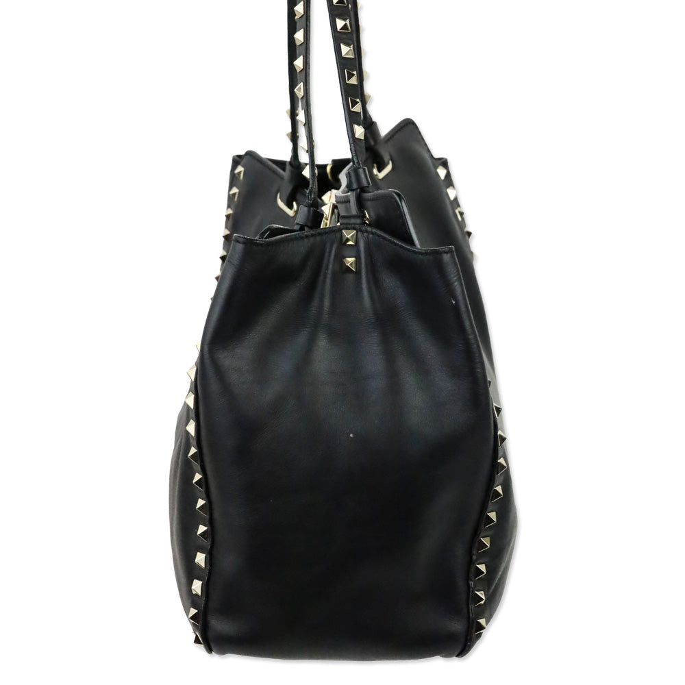 Valentino Garavani Black Calfskin Rockstud Medium Tote Bag