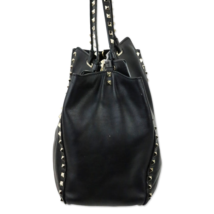 Valentino Garavani Black Calfskin Rockstud Medium Tote Bag