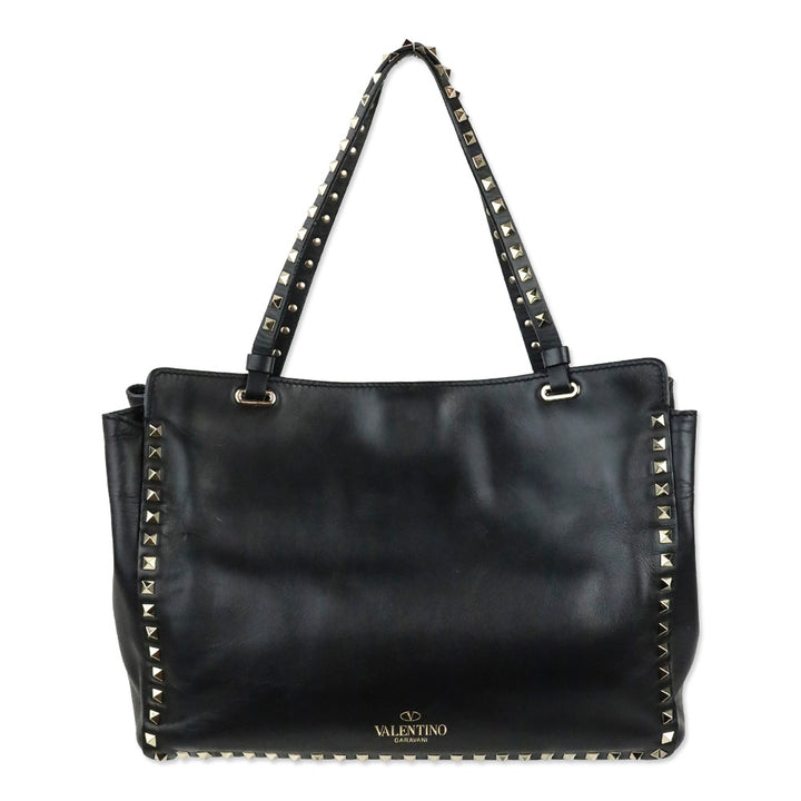 Valentino Garavani Black Calfskin Rockstud Medium Tote Bag