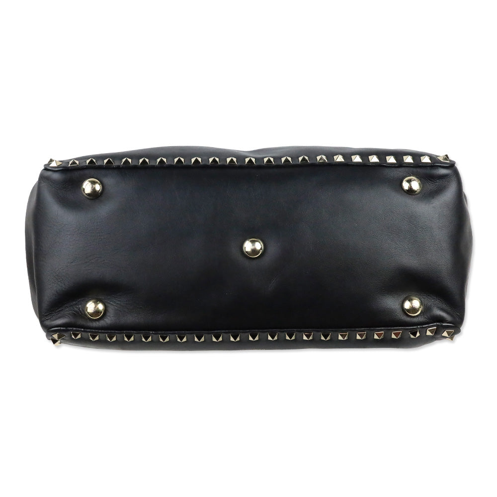 Valentino Garavani Black Calfskin Rockstud Medium Tote Bag